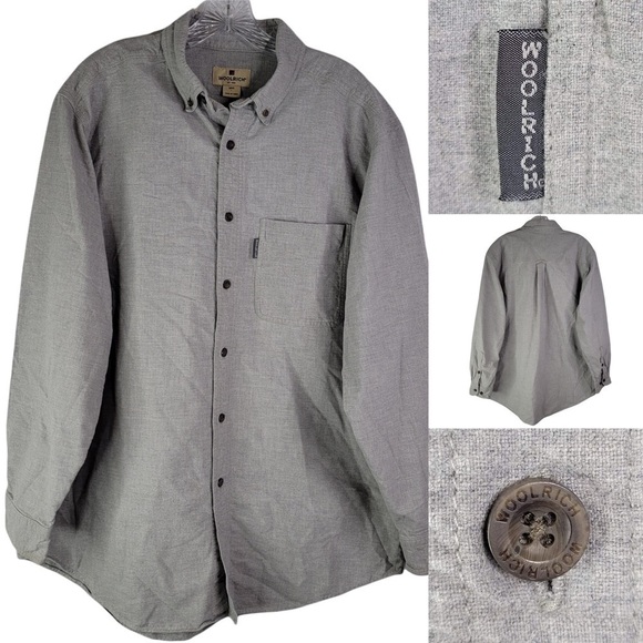 Woolrich Flannel Cotton Button Down Mens Large Gray Long Sleeve Lumberjack - Picture 1 of 10
